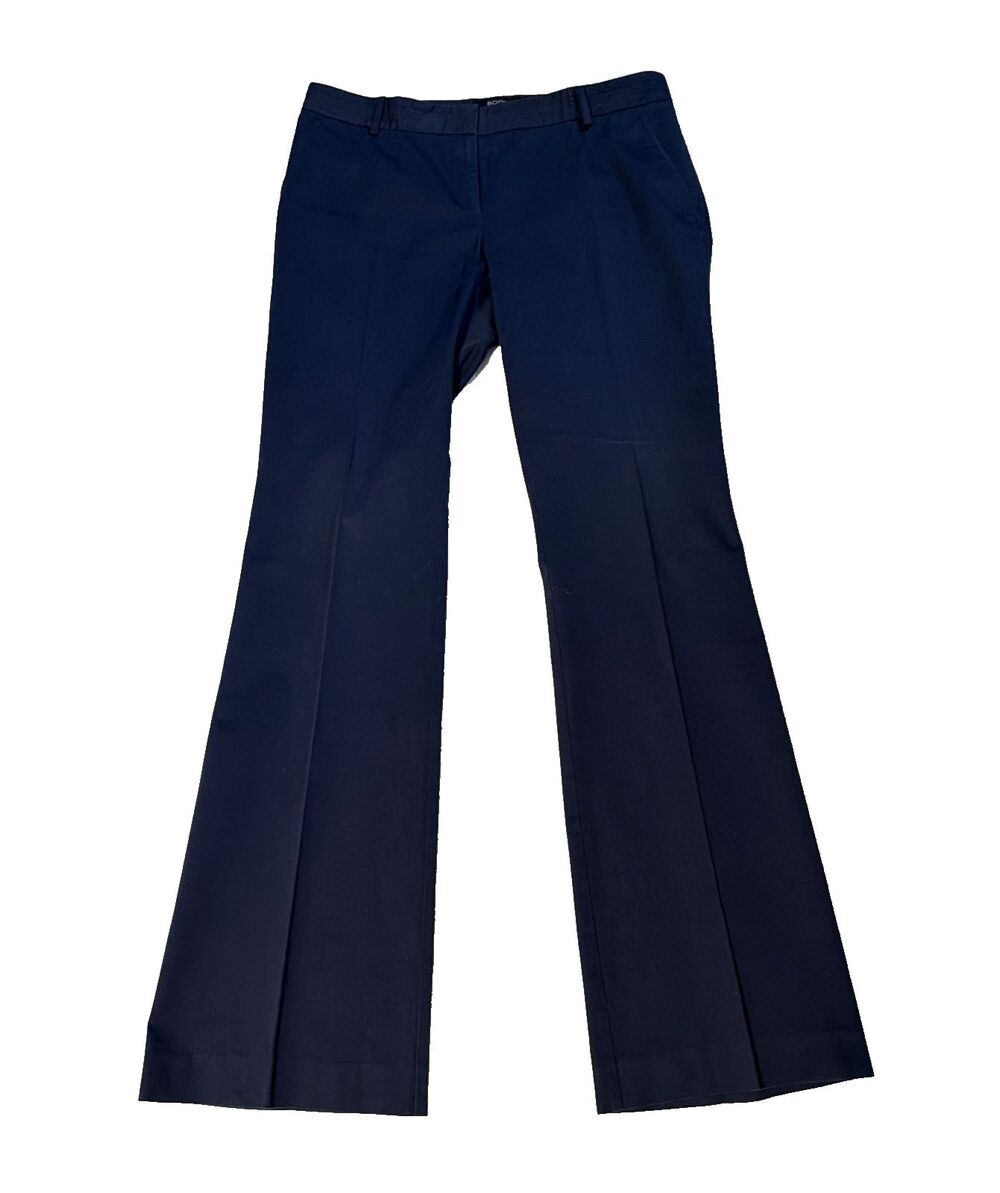 Body by Victoria The Kate Fit Flat Front Dress Pants Size 10 Blue Cotton Blend